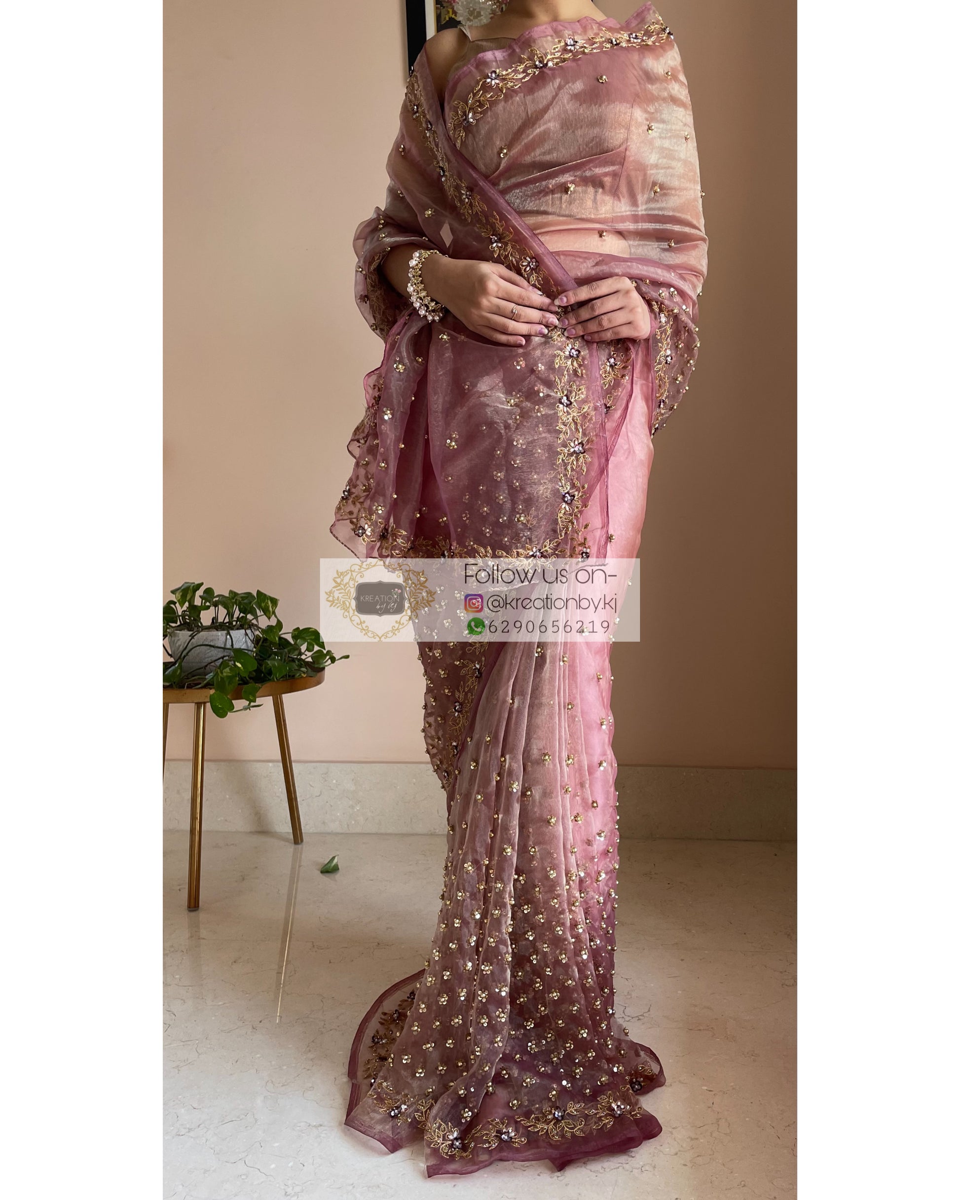 Rose Beige Badan pe Sitare Saree - kreationbykj