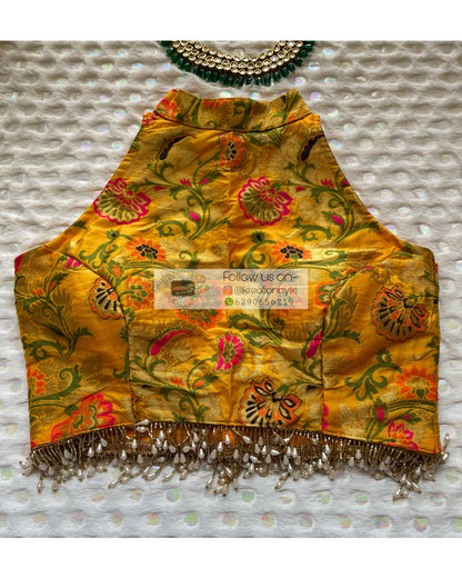 Yellow Brocade Halter Blouse - kreationbykj