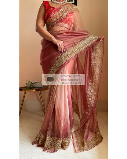 Rose Beige Zarina Saree - kreationbykj