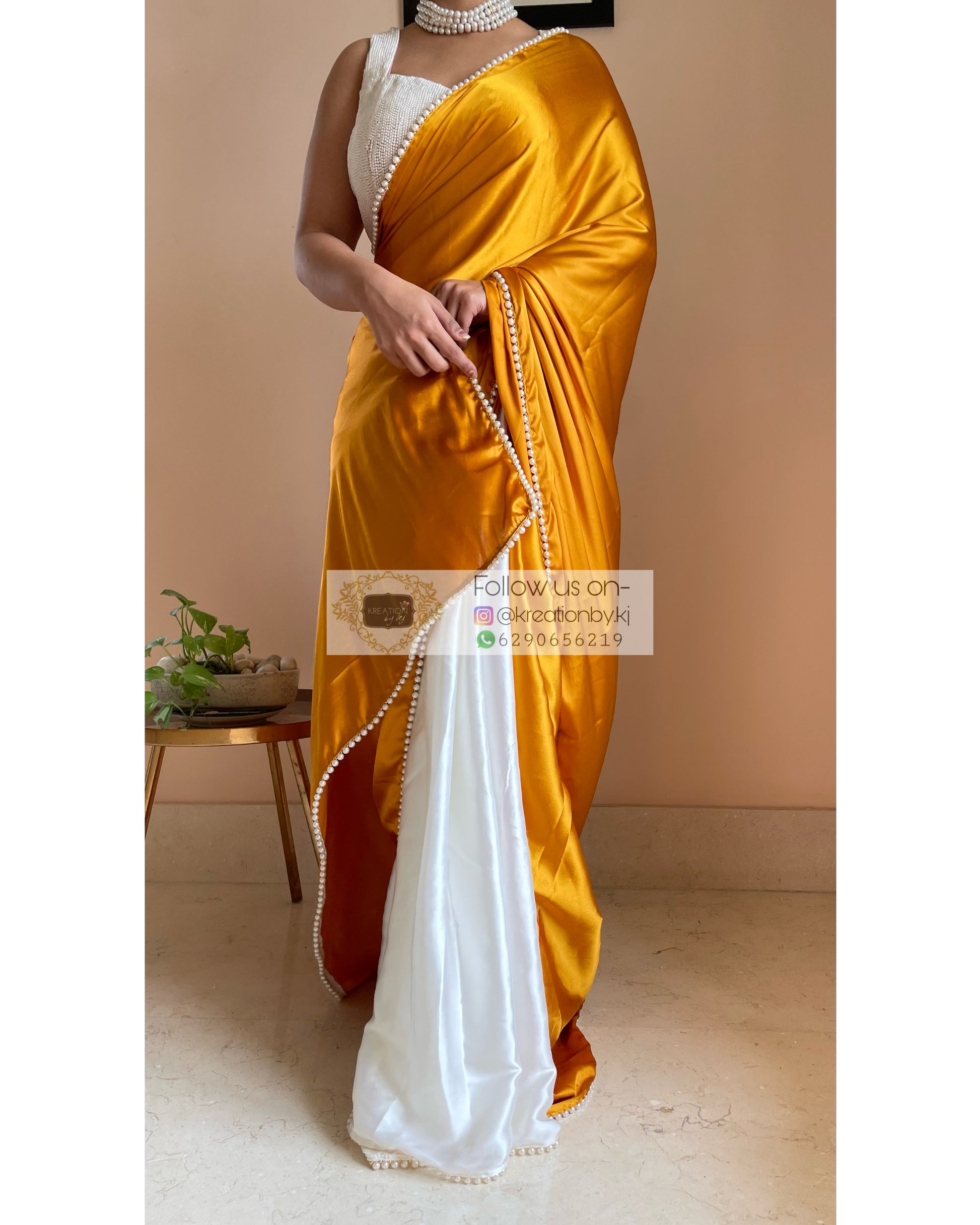 Sunny Side up Two in One Satin Saree - kreationbykj