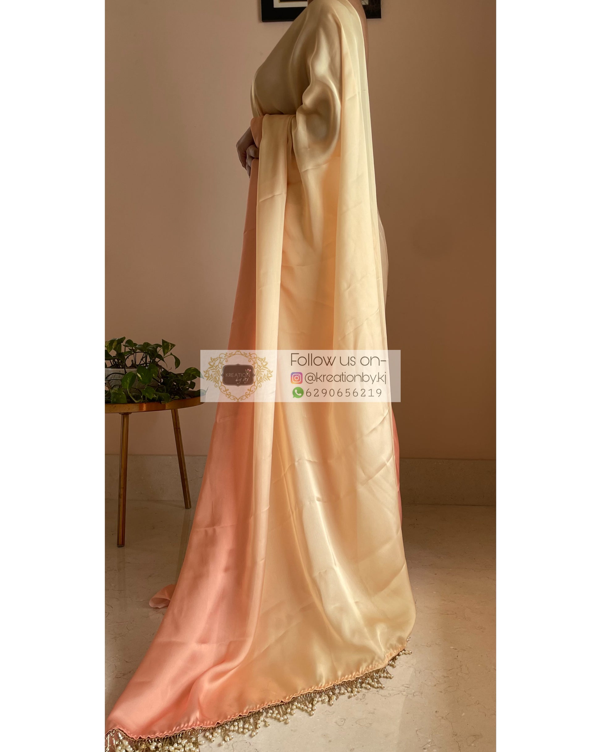 Malai Kulfi Ombré Crepe Silk Saree with Handmade Tassels on Pallu - kreationbykj