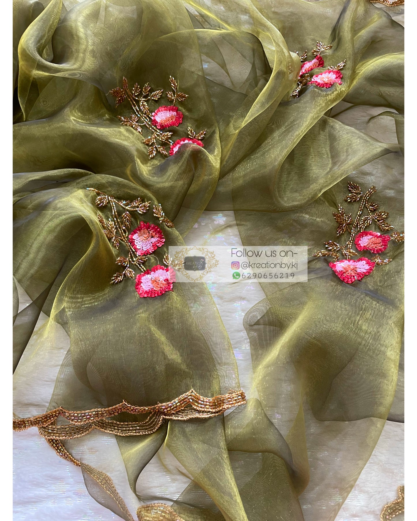 Military Green Rose Dupatta - kreationbykj