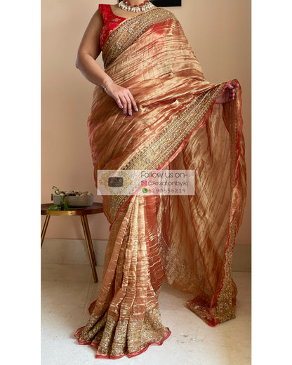 Copper Zari Tissue Zarina Saree - kreationbykj