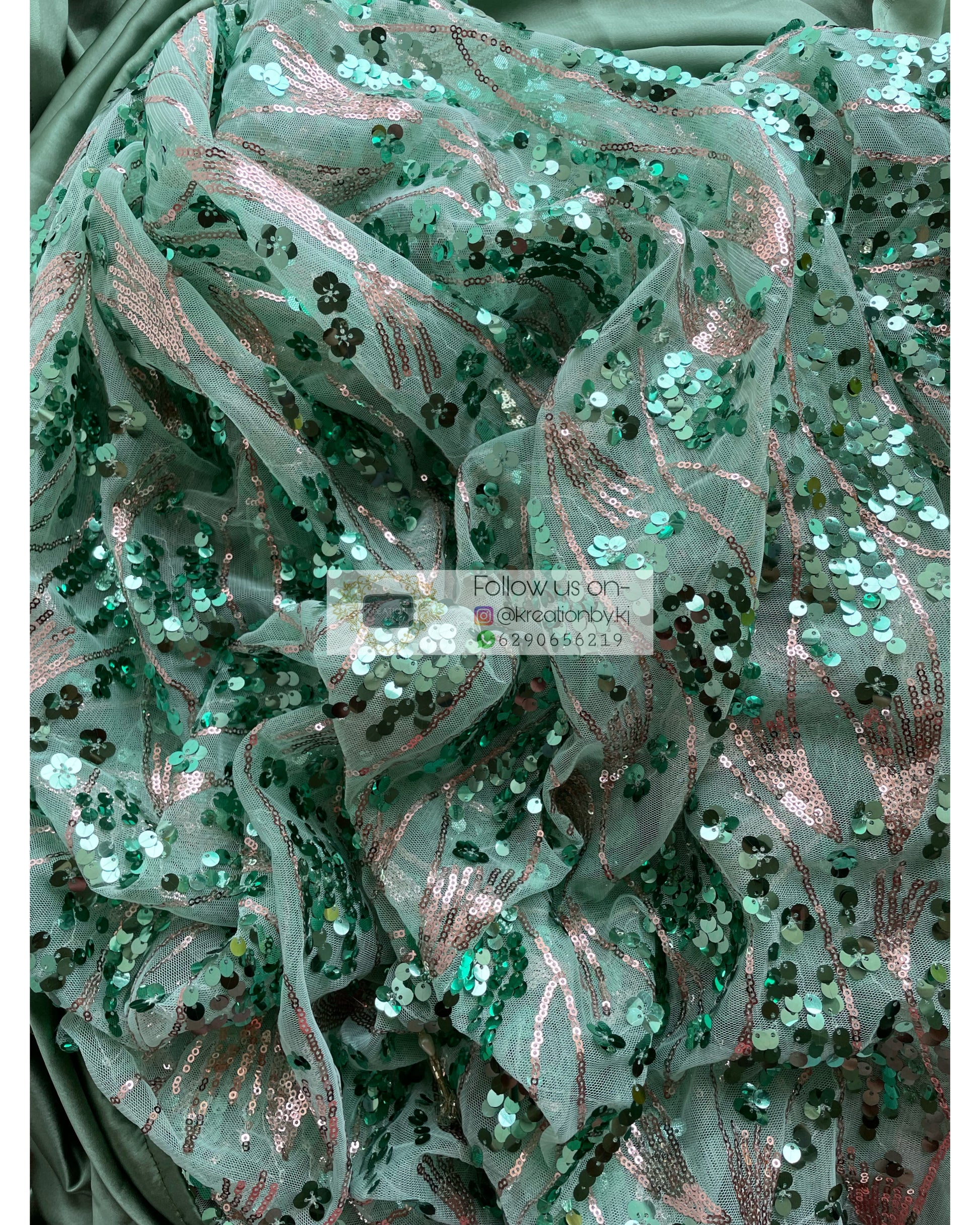 Green Mermaid Sequins Saree - kreationbykj