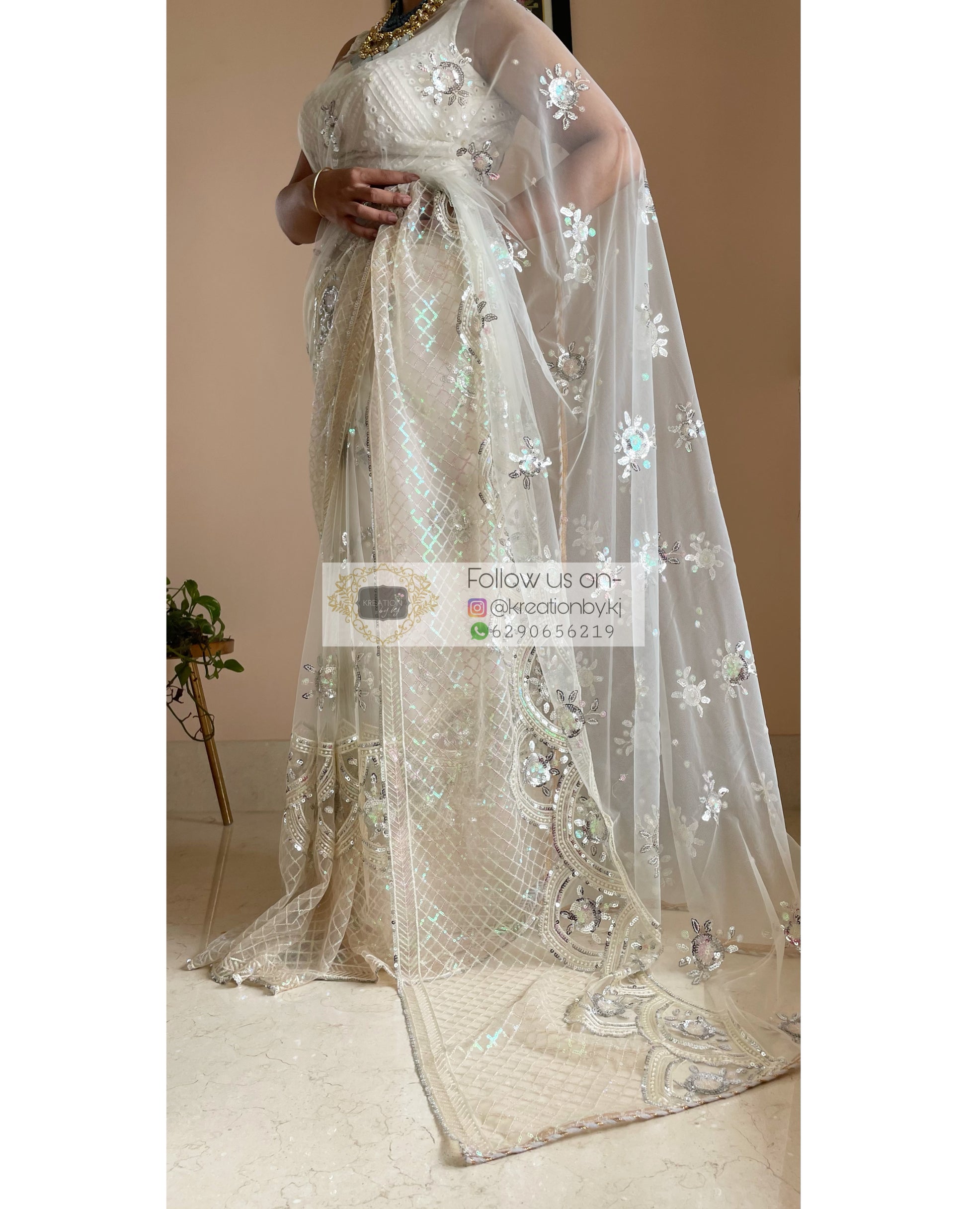 White Noor Net Saree - kreationbykj