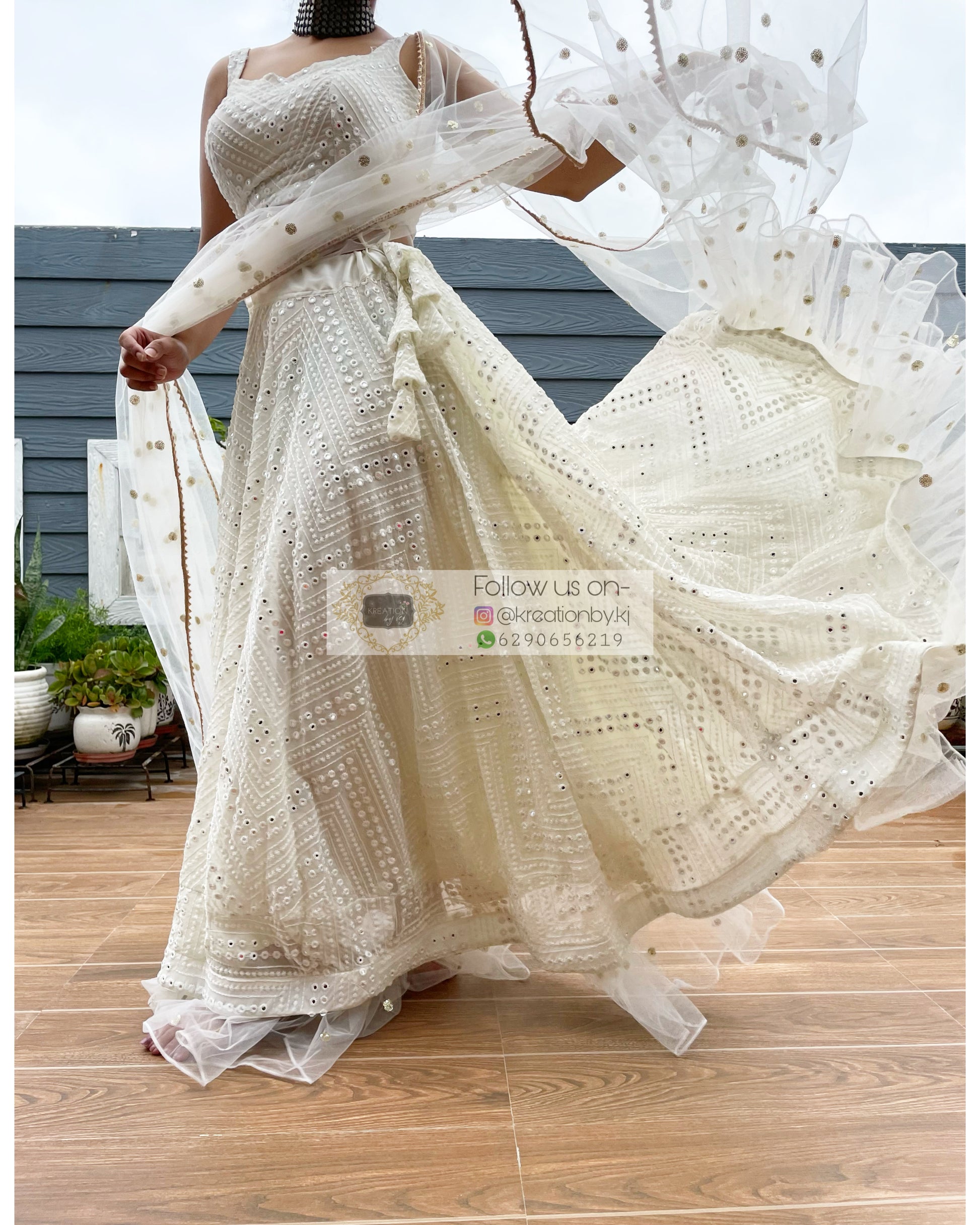 White Sheesh Mahal Lehenga Set - kreationbykj