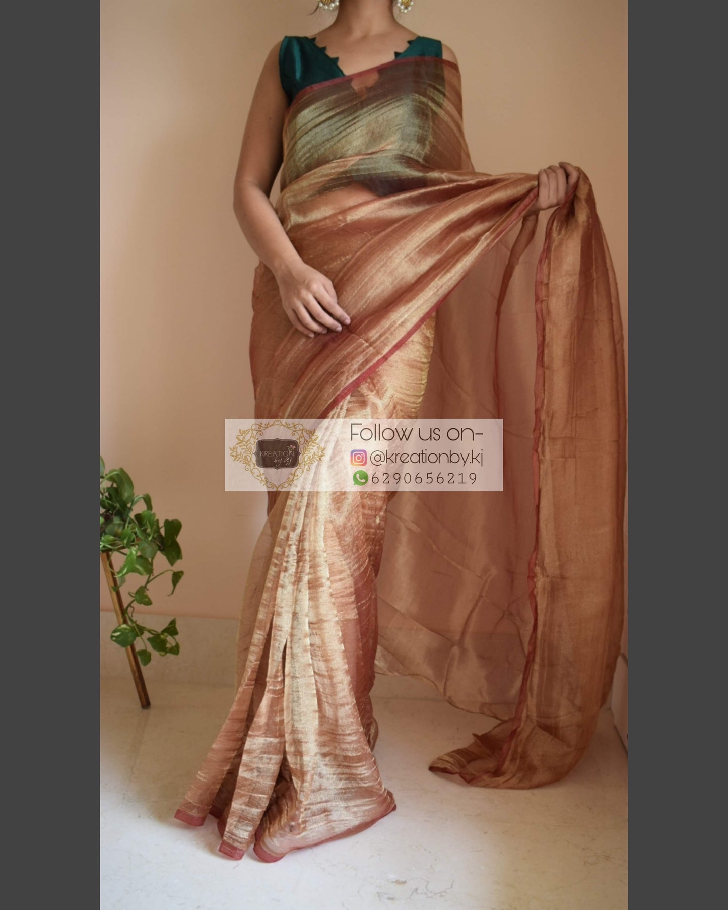 Copper Zari Tissue Saree - kreationbykj