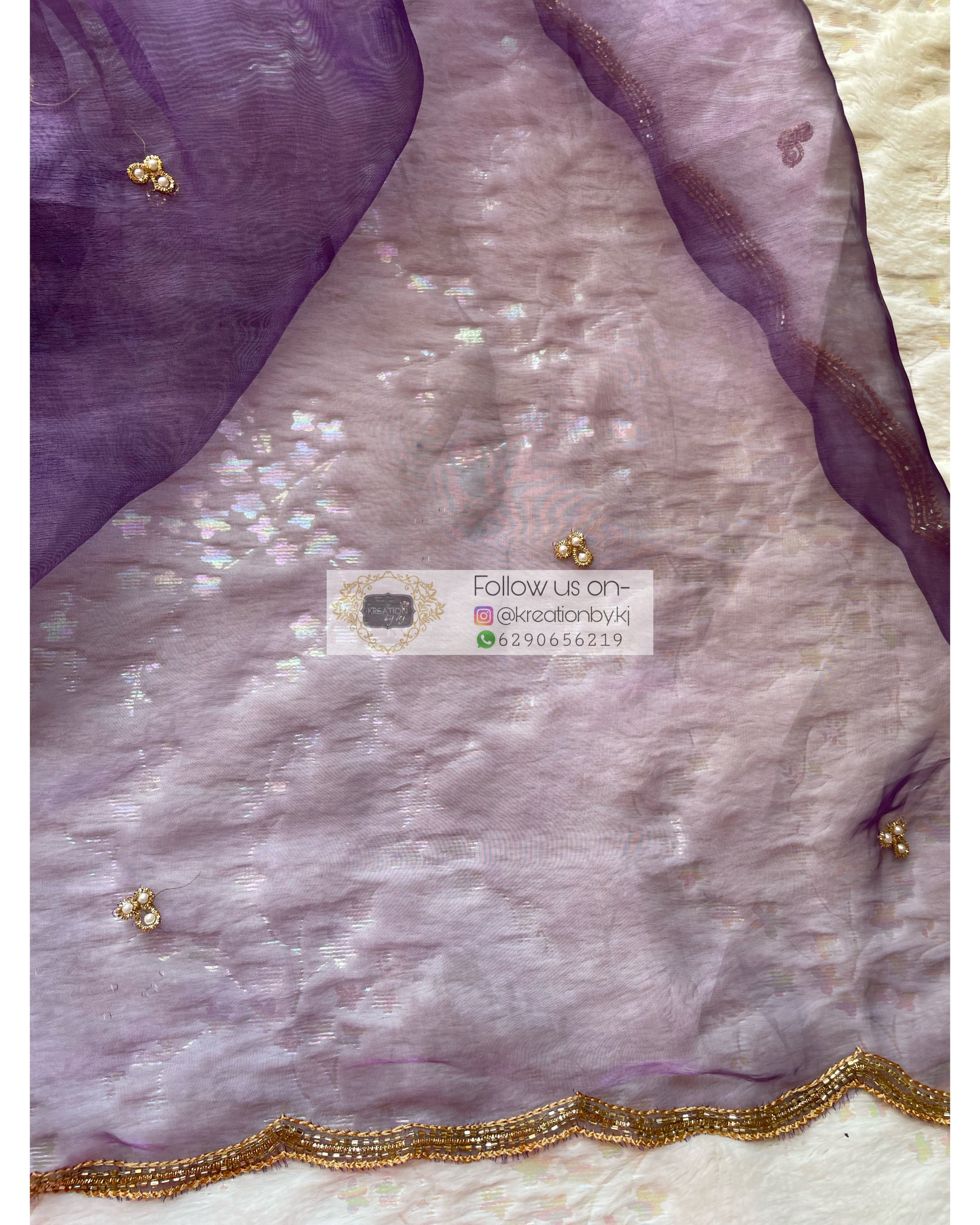 Violet Glass Tissue Dupatta with Scallop - kreationbykj