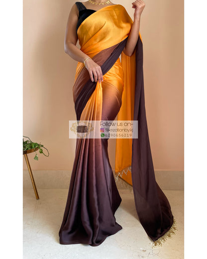 Desert Dreams Ombré Crepe Silk Saree With Handmade Tassels on Pallu - kreationbykj