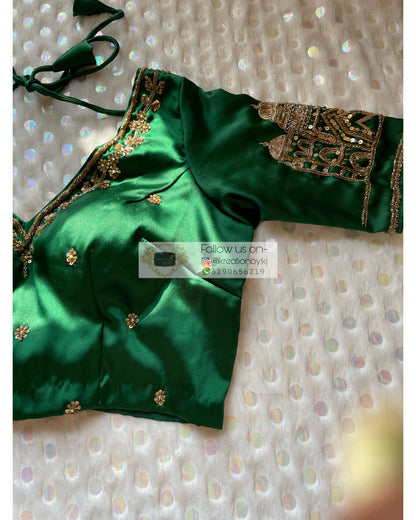 Forest Green Taj Mahal Blouse Piece - kreationbykj