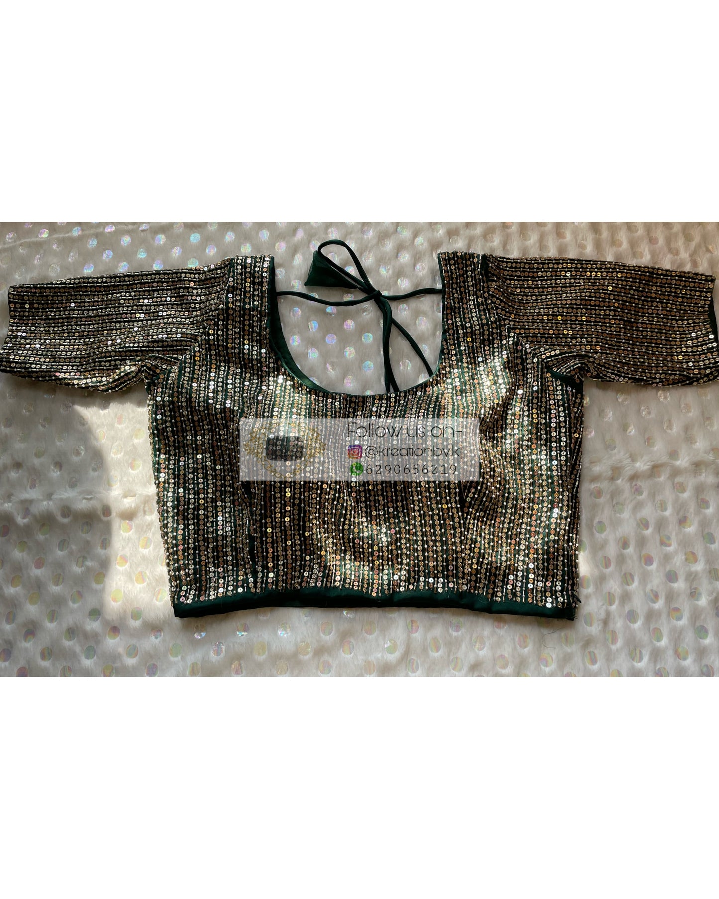 Green Sequins Blouse Piece - kreationbykj