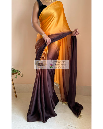 Desert Dreams Ombré Crepe Silk Saree With Handmade Tassels on Pallu - kreationbykj