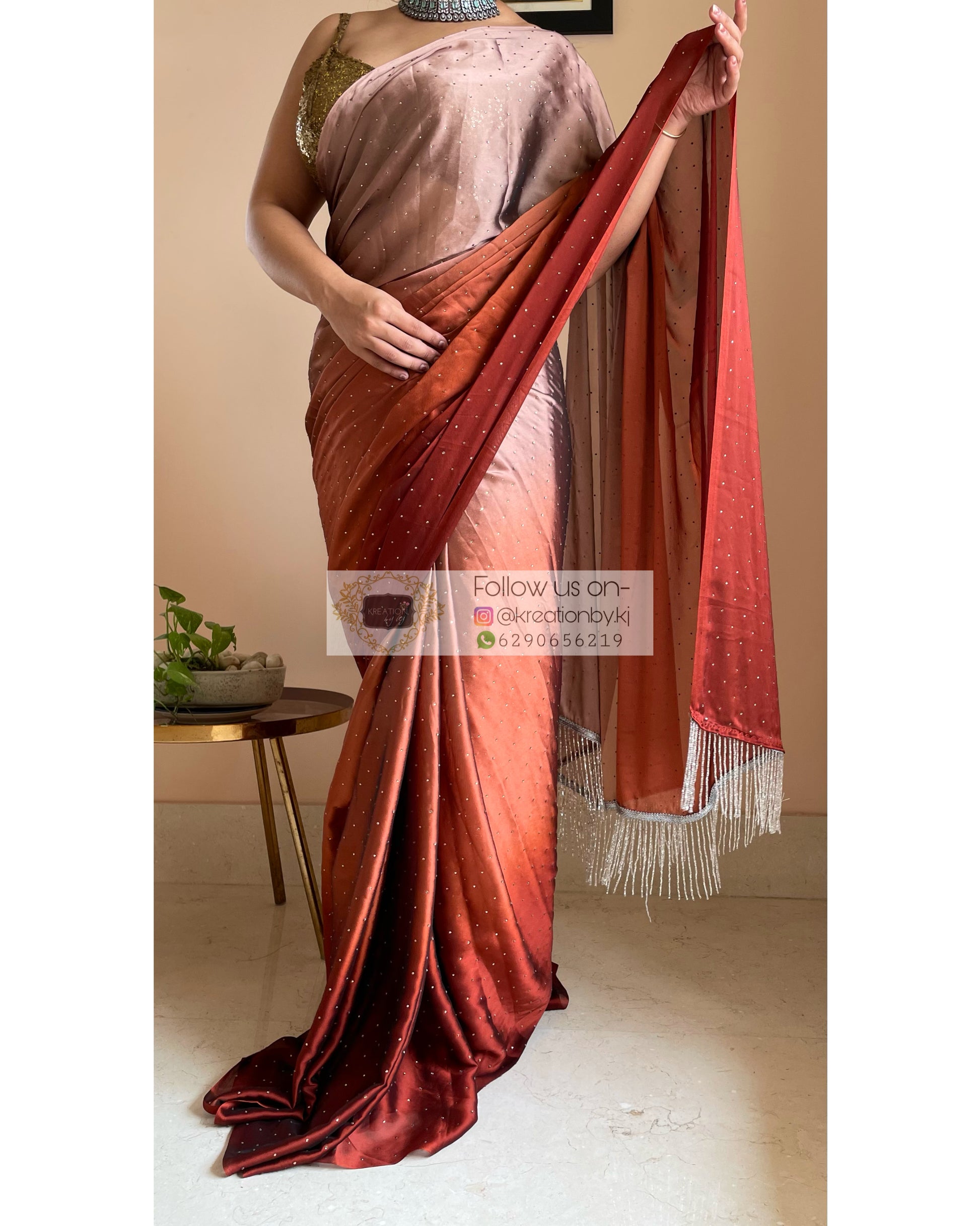 Ombré Espresso Martini Saree with Stone Work - kreationbykj