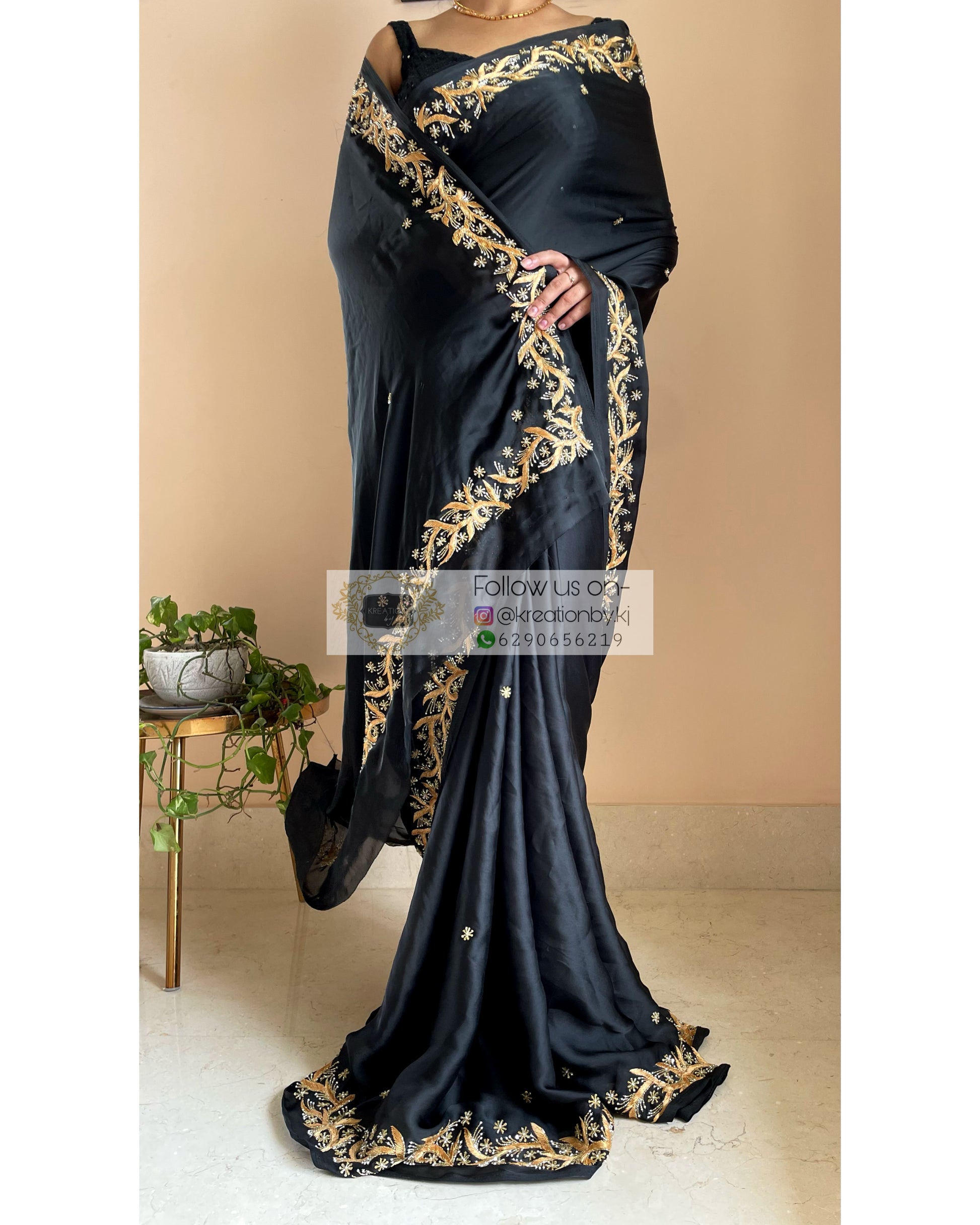 Black Resham Saree - kreationbykj