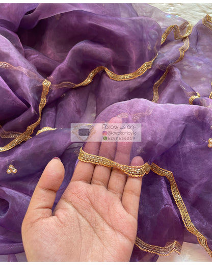 Violet Glass Tissue Dupatta with Scallop - kreationbykj