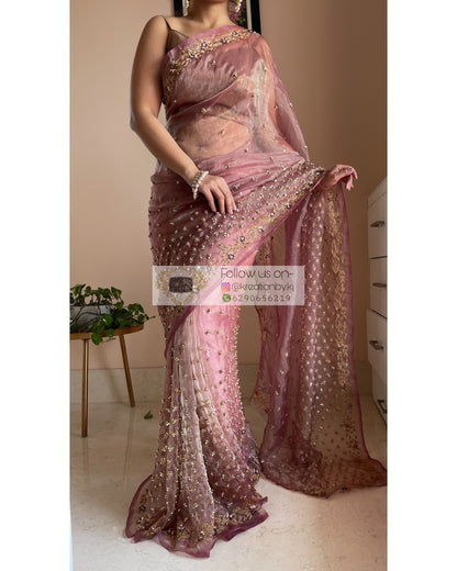 Rose Beige Badan pe Sitare Saree - kreationbykj