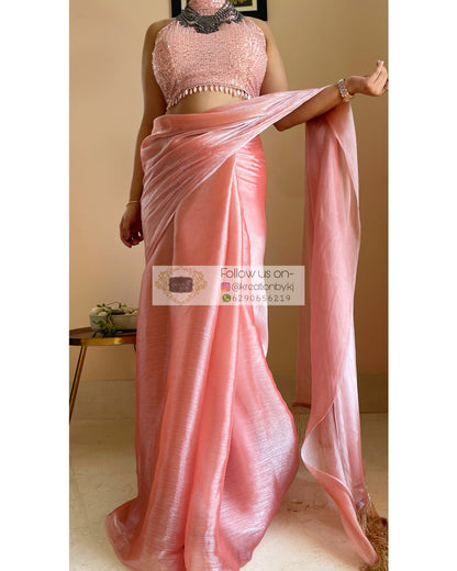 Peach Sorbet Glass Organza Saree - kreationbykj