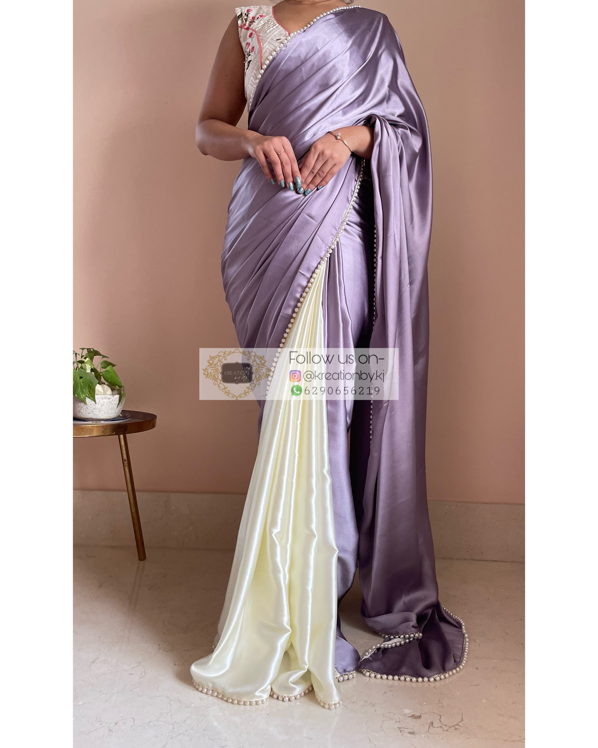 Lavender Lullaby Two in One Satin Saree - kreationbykj