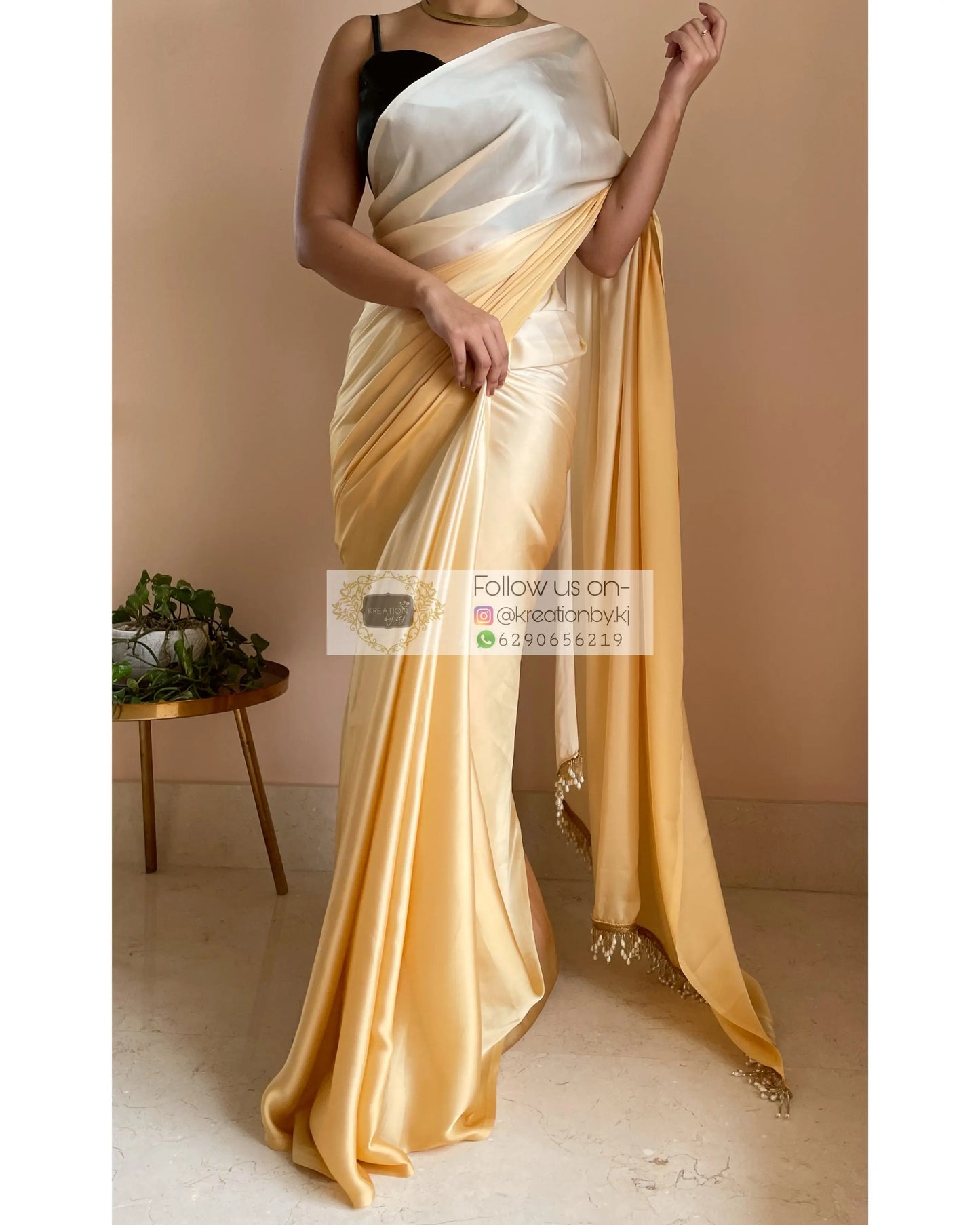 Peeli Dhoop Ombré Crepe Silk Saree With Handmade Tassels on Pallu - kreationbykj