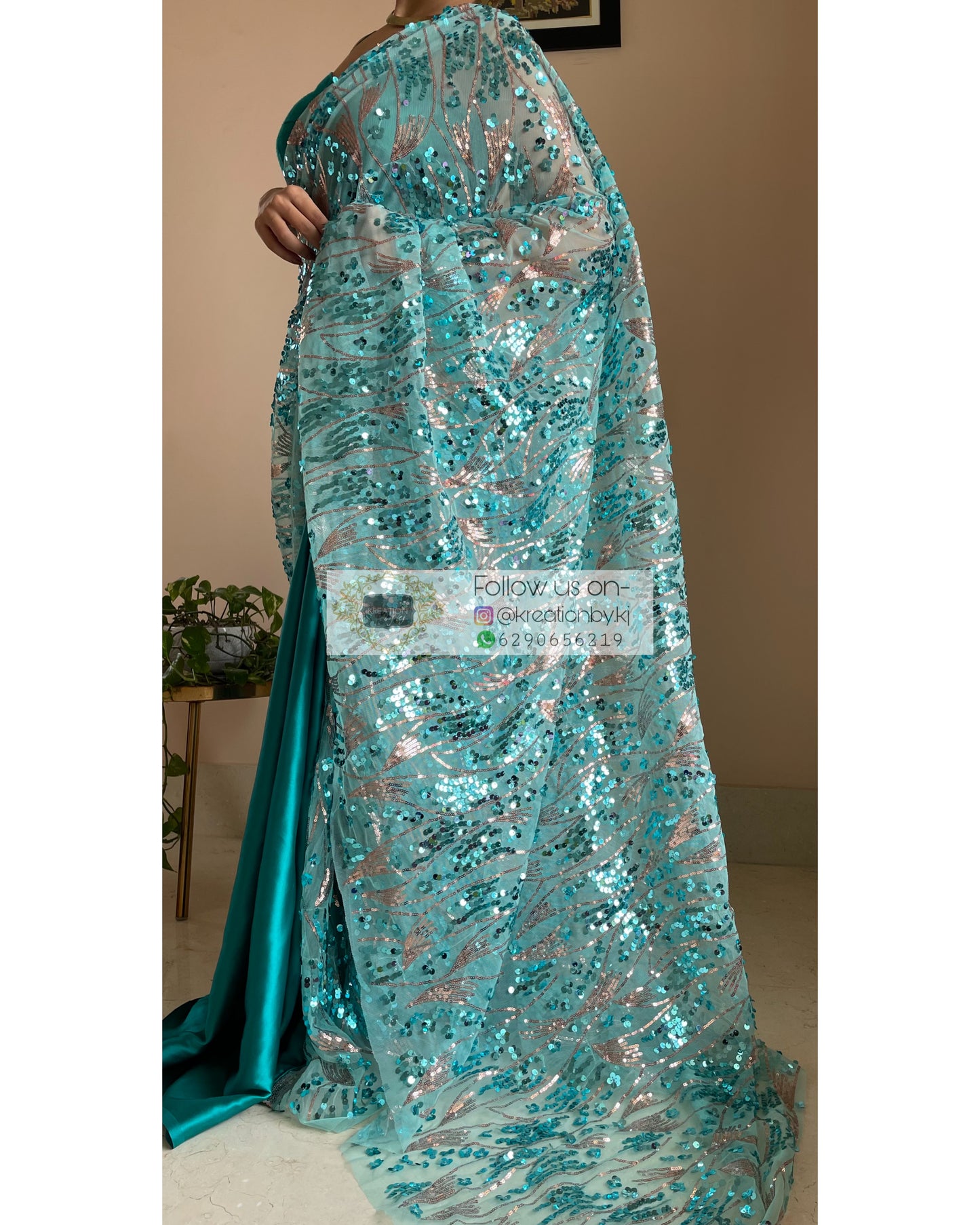 Turquoise Mermaid Sequins Saree - kreationbykj