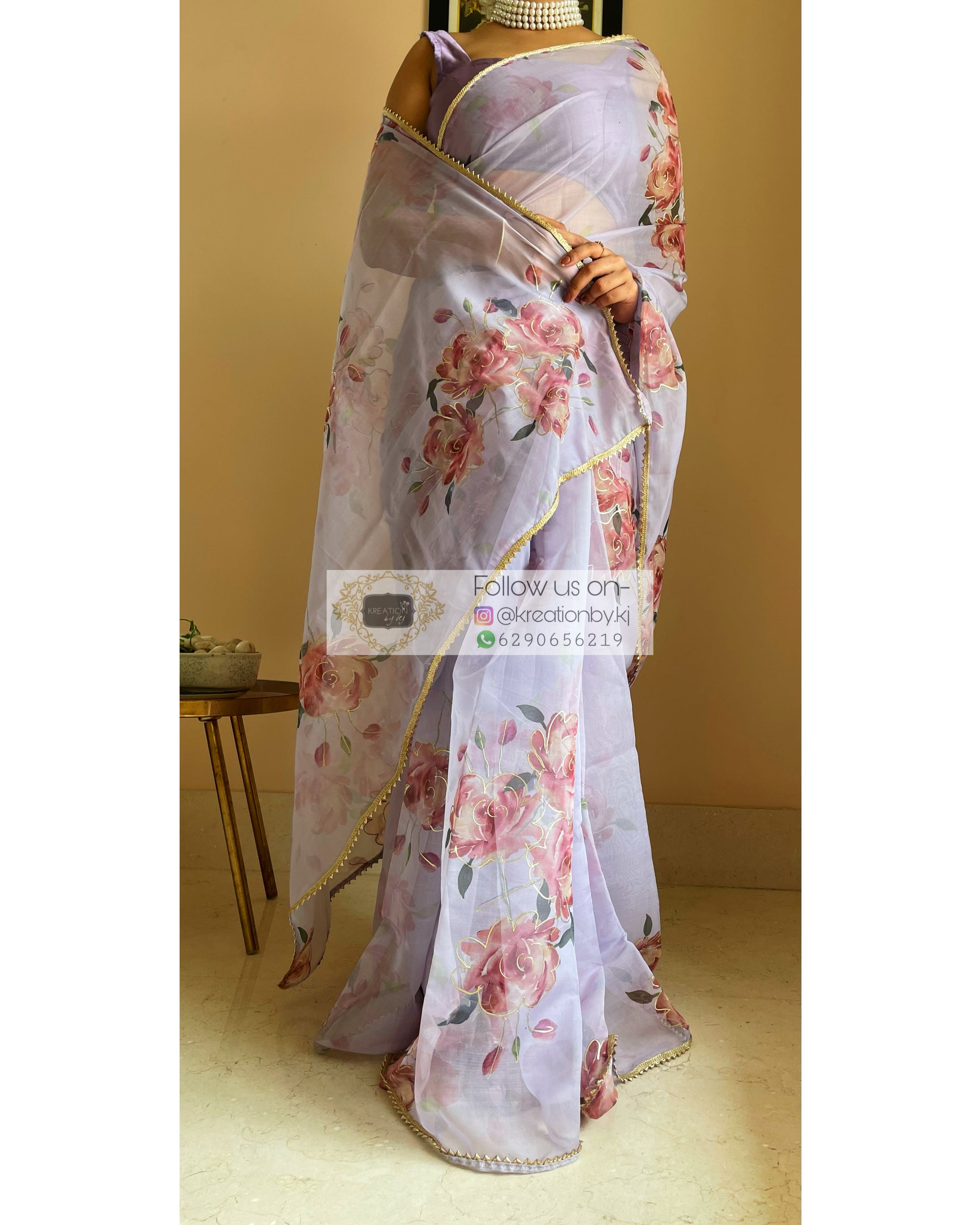 Lilac Rose Organza Saree - kreationbykj