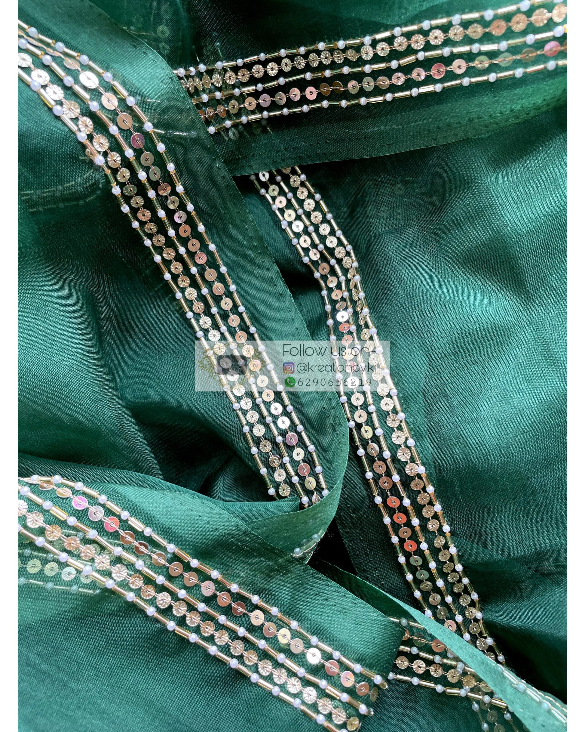 Bottle Green Organza Saree with Heavy Blouse - kreationbykj