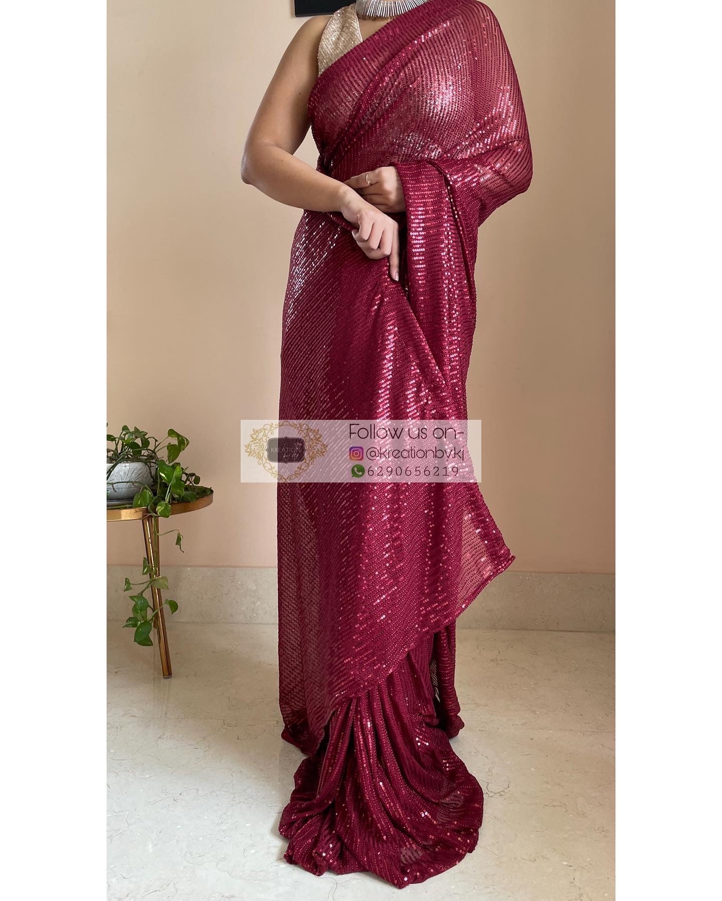 Maroon Sequins Saree - kreationbykj