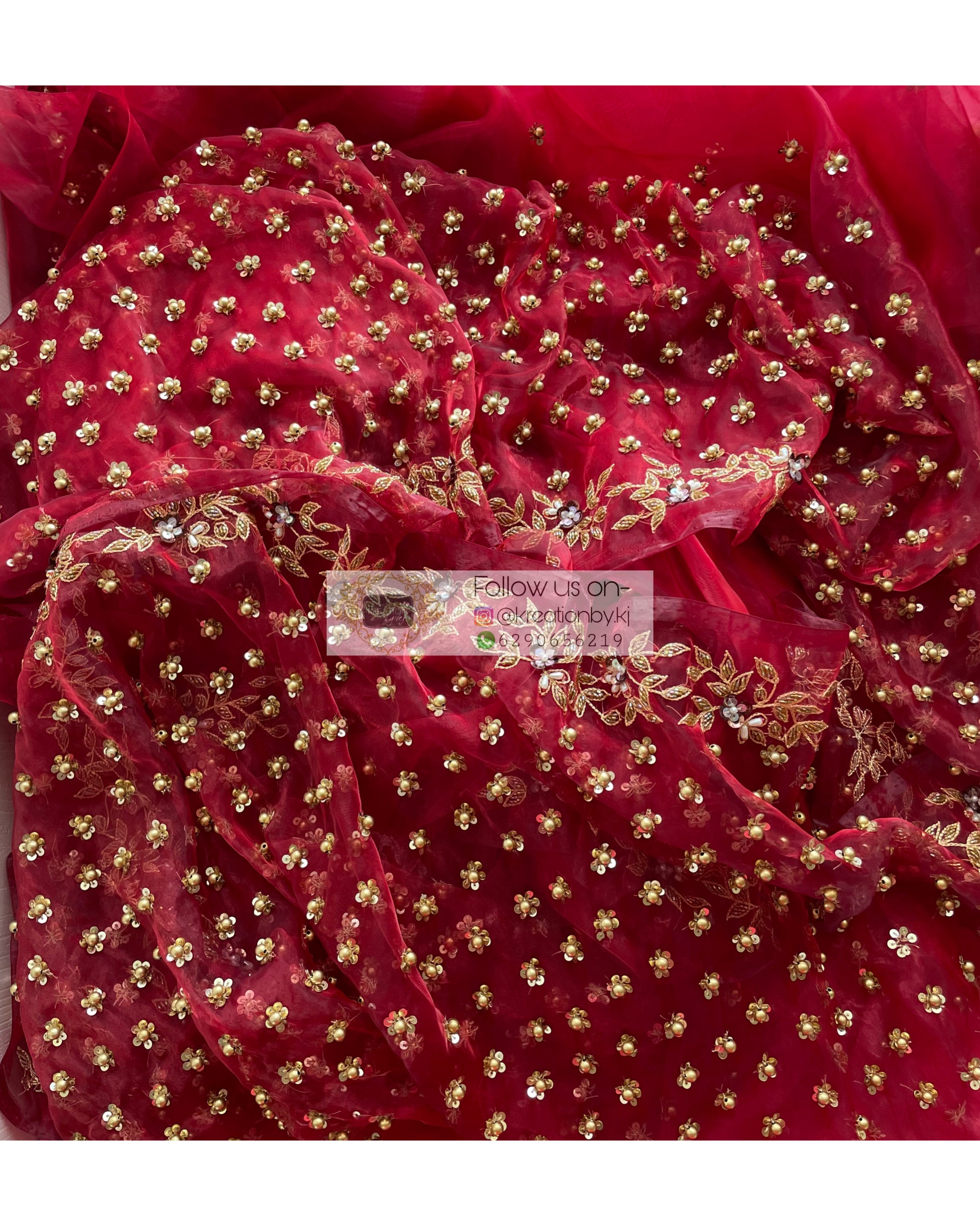 Red Badan pe Sitare Saree - kreationbykj