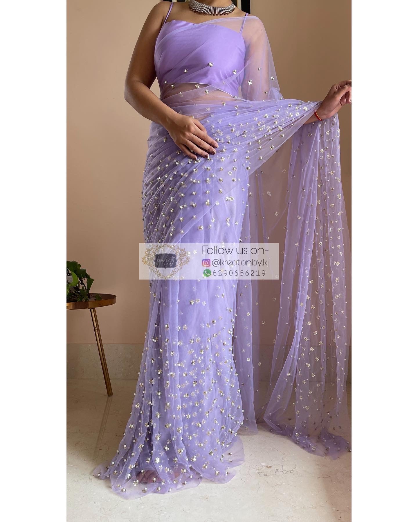 Jugnoo Lavender Net Saree - kreationbykj