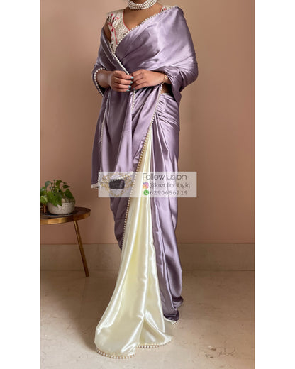 Lavender Lullaby Two in One Satin Saree - kreationbykj