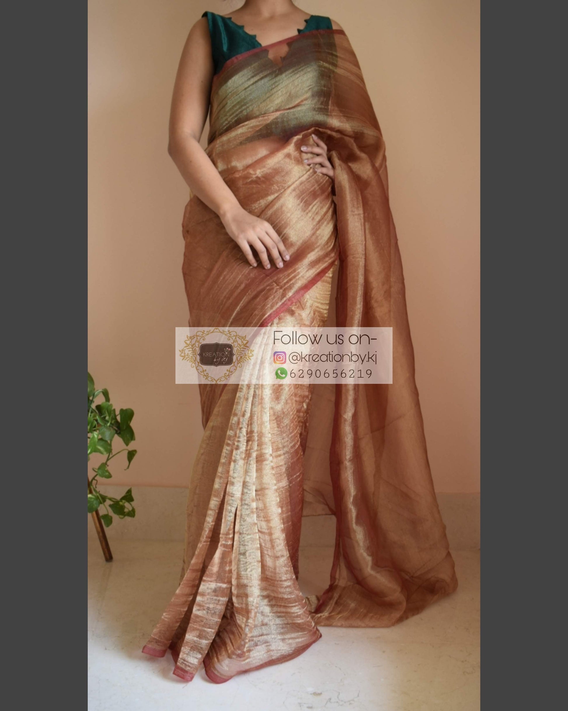 Copper Zari Tissue Saree - kreationbykj