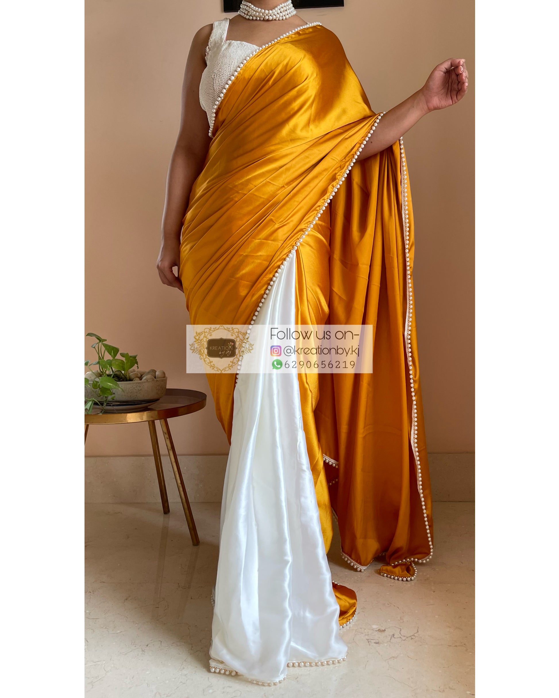 Sunny Side up Two in One Satin Saree - kreationbykj