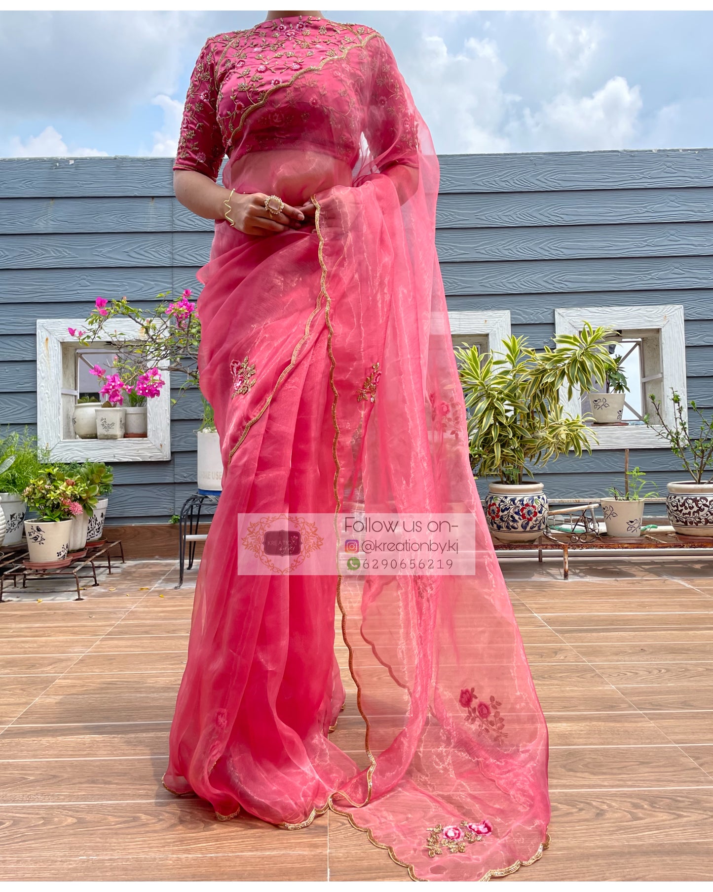 Remember the Roses Pink Glass Tissue Saree - kreationbykj