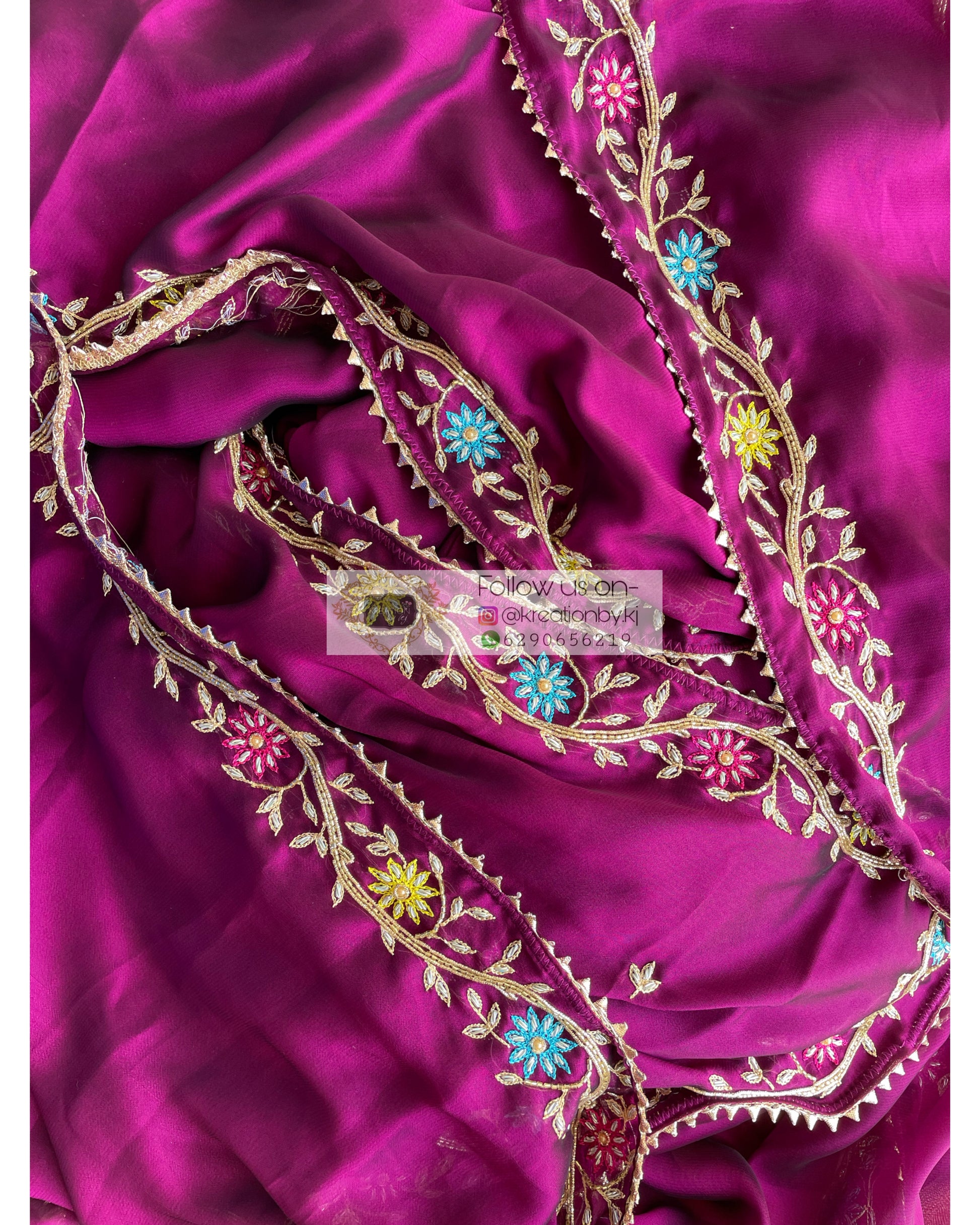 Wine Georgette Zardozi Minakari Saree - kreationbykj