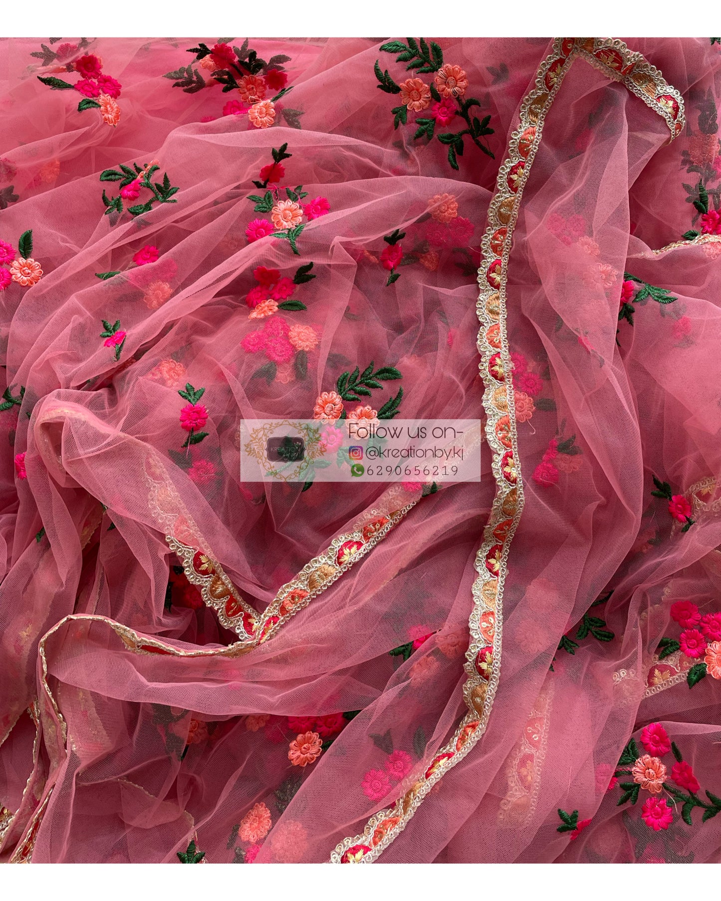 Peach Bouquet of Flowers Net Saree - kreationbykj