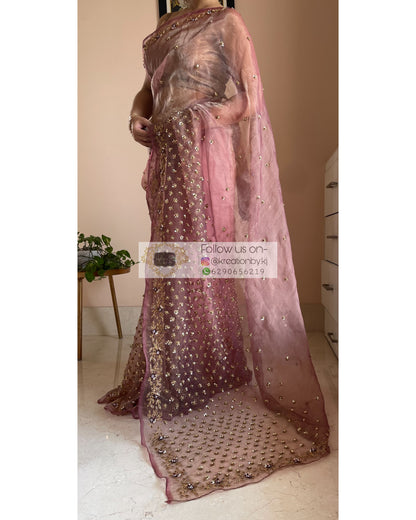 Rose Beige Badan pe Sitare Saree - kreationbykj