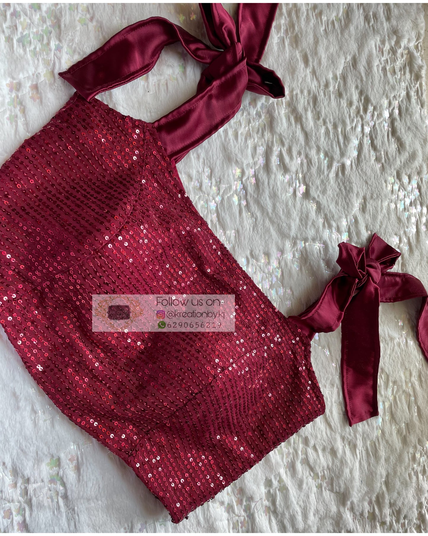 Alicia Maroon Sequins Crop Top - kreationbykj