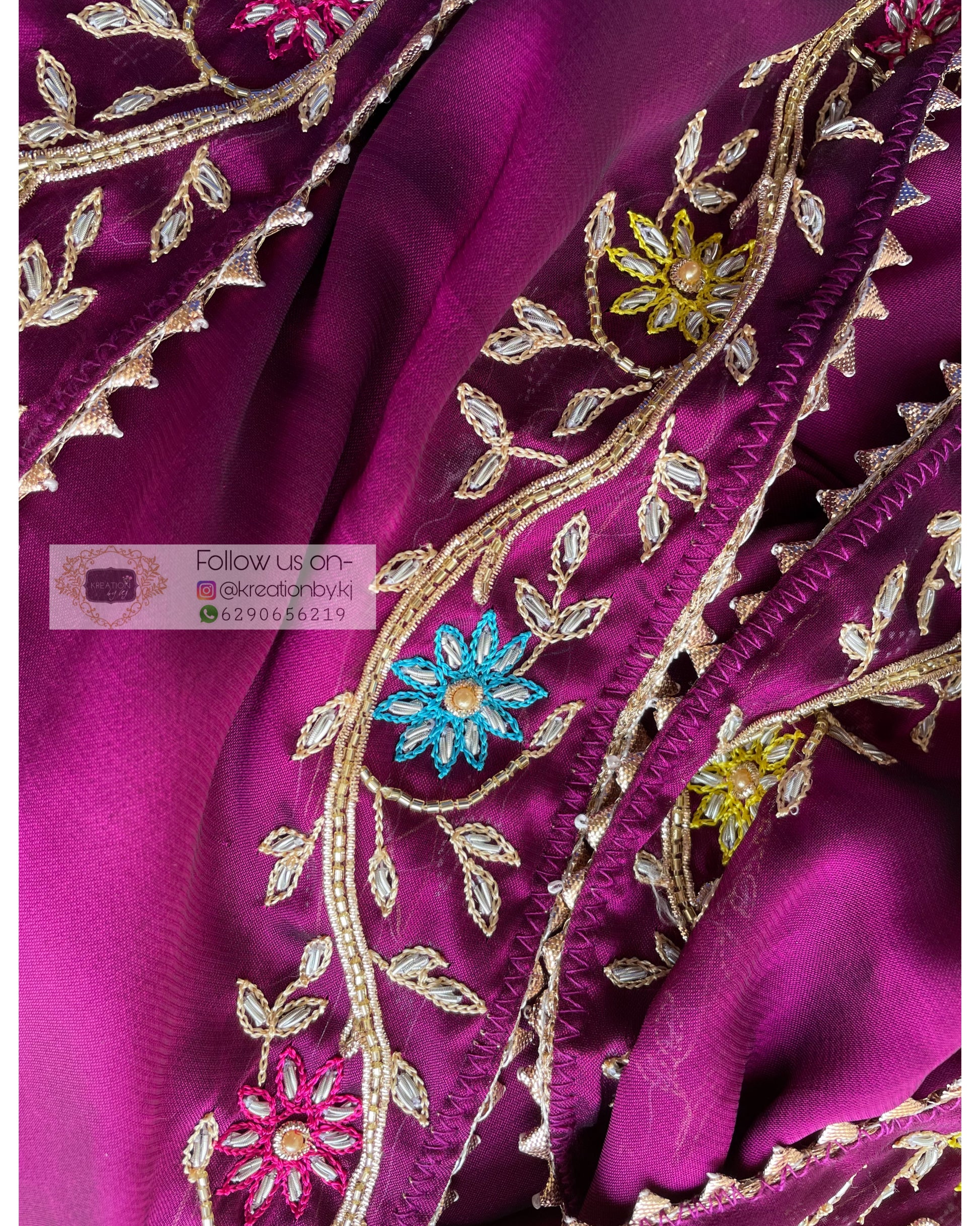 Wine Georgette Zardozi Minakari Saree - kreationbykj