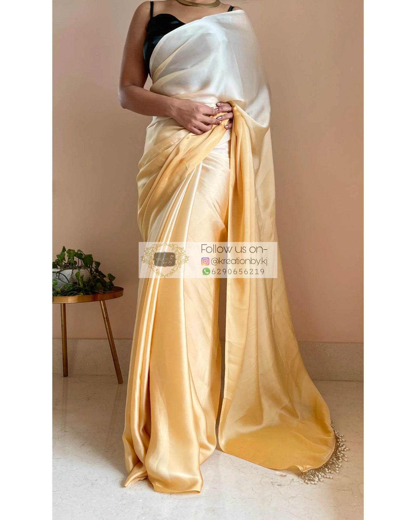 Peeli Dhoop Ombré Crepe Silk Saree With Handmade Tassels on Pallu - kreationbykj