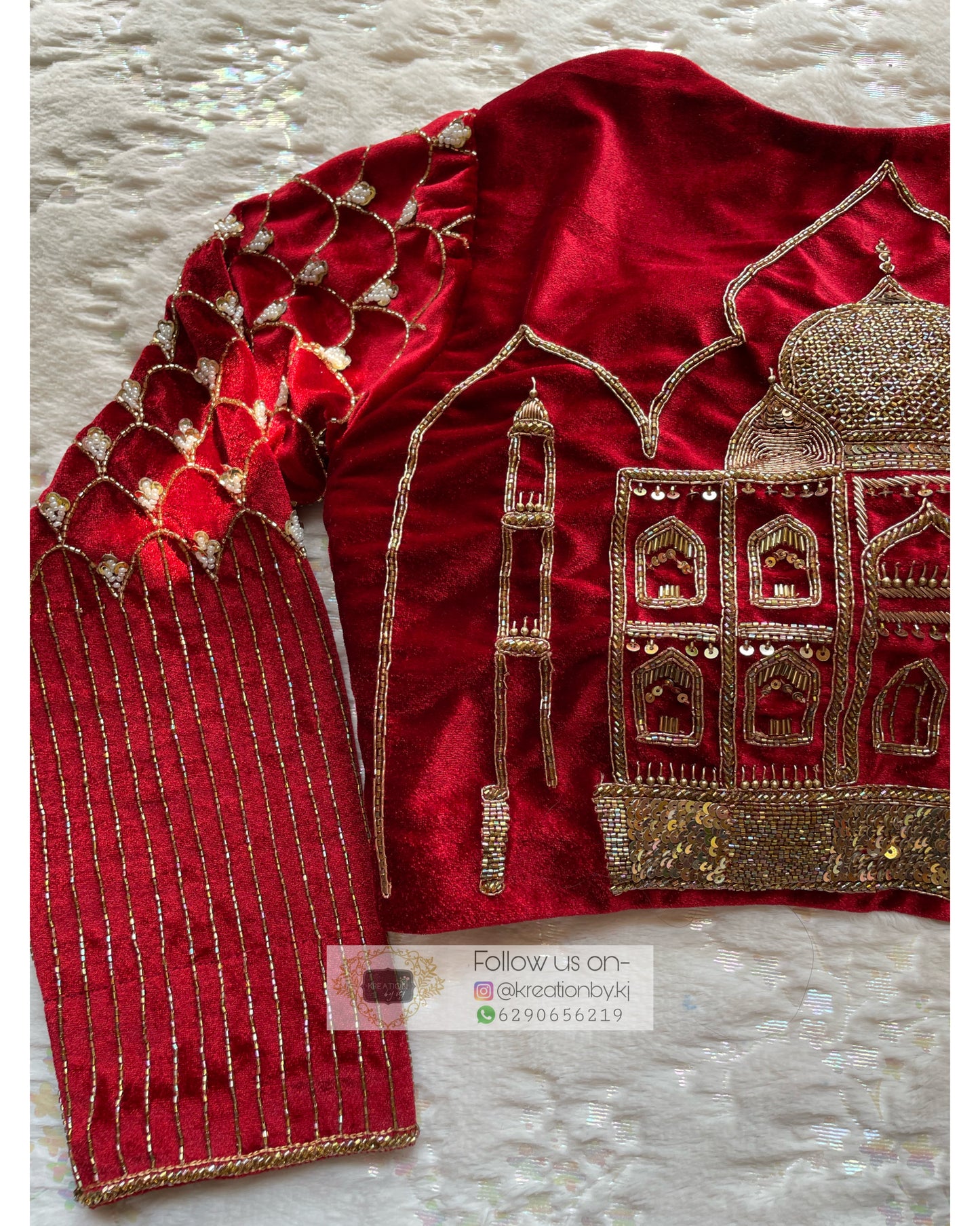 Maroon Velvet Taj Mahal Accent Blouse Piece - kreationbykj