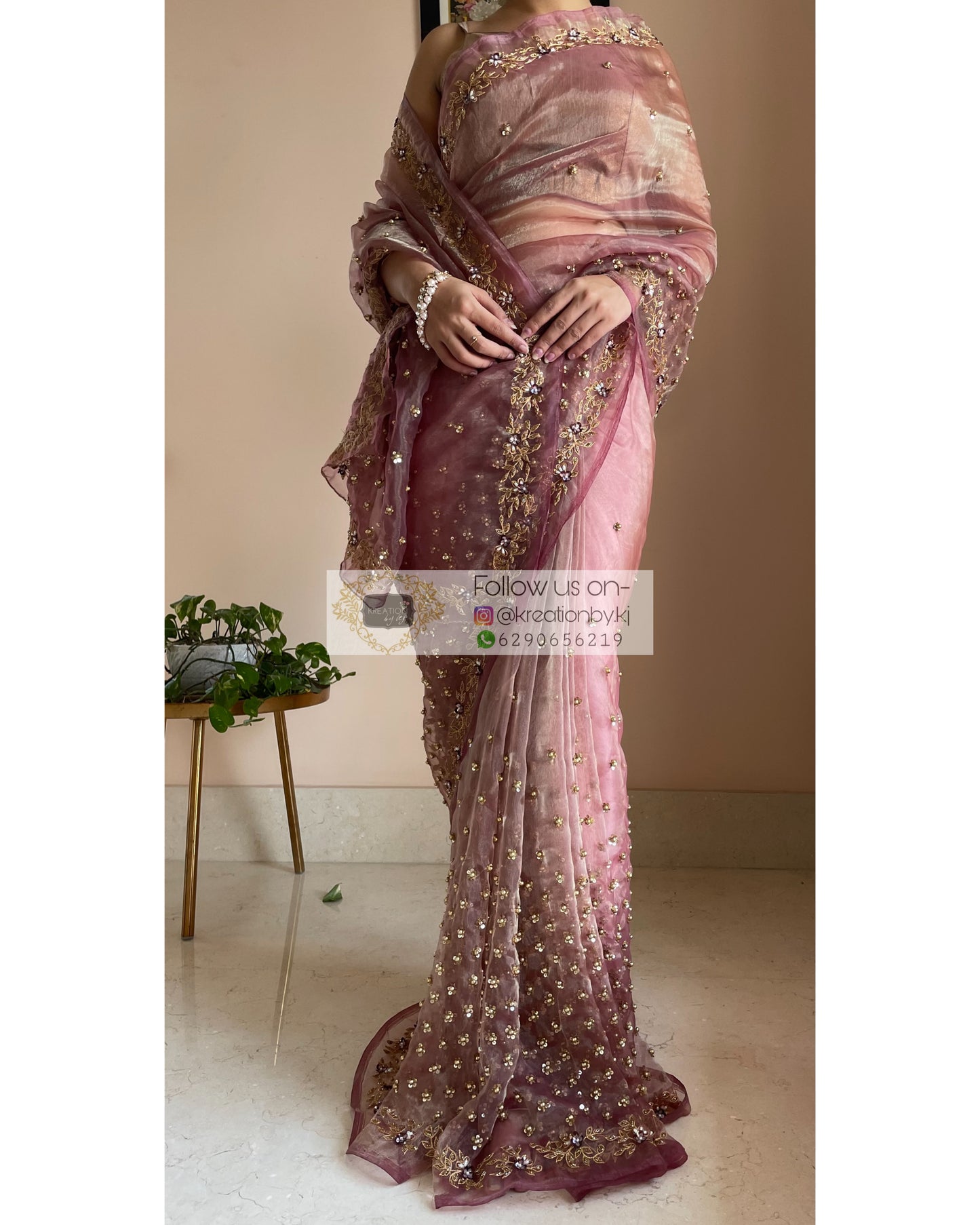 Rose Beige Badan pe Sitare Saree - kreationbykj