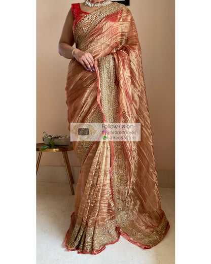 Copper Zari Tissue Zarina Saree - kreationbykj