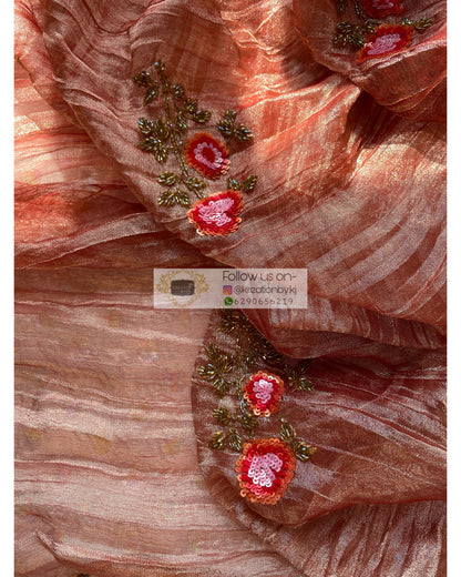 Rose Gold Zari Tissue Rose Dupatta - kreationbykj