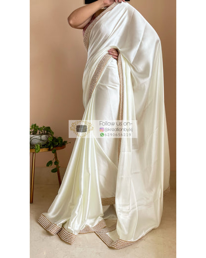 Cream Mother Of Pearl Saree - kreationbykj