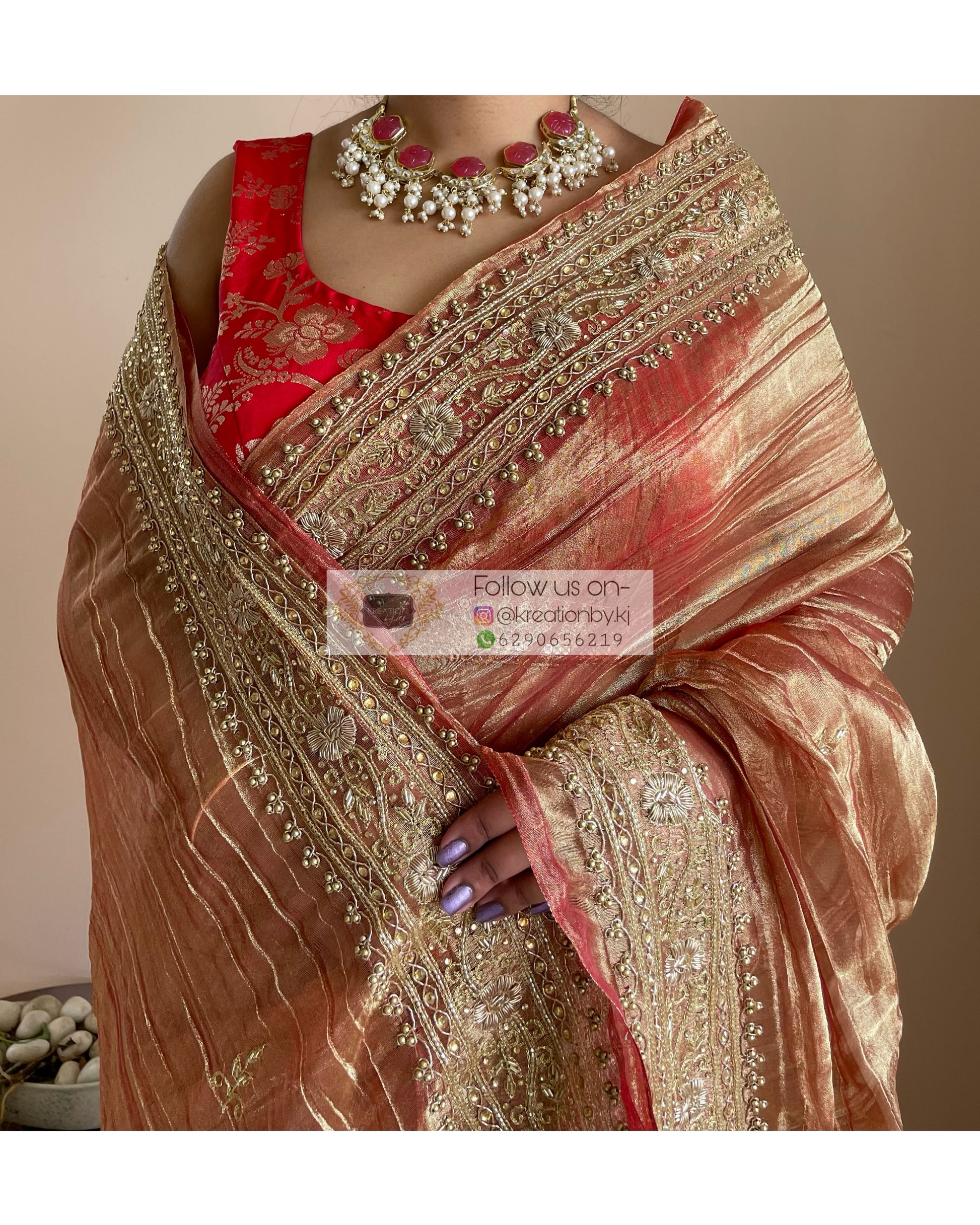 Copper Zari Tissue Zarina Saree - kreationbykj