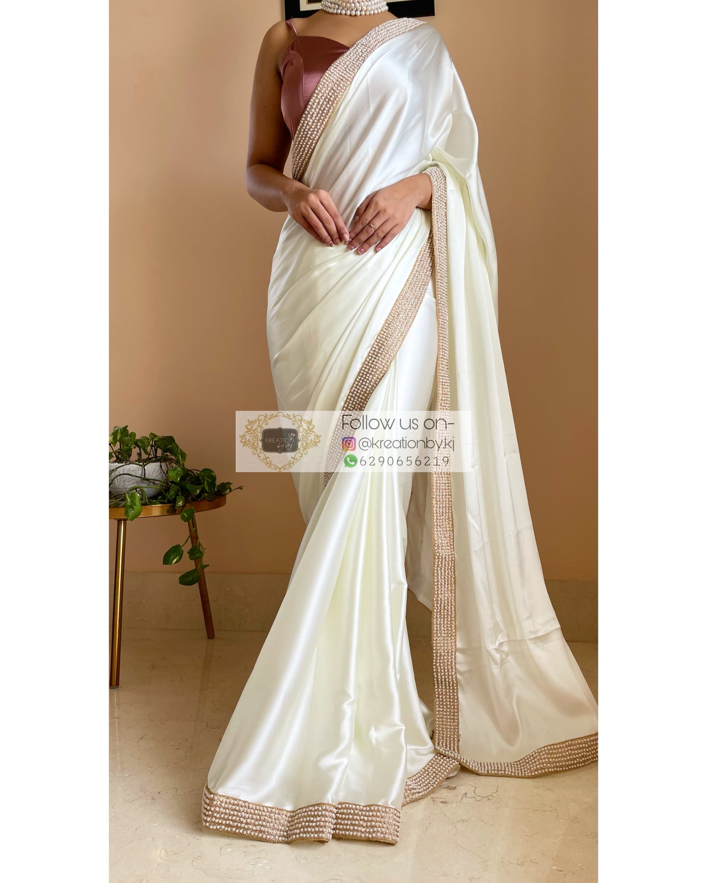 Cream Mother Of Pearl Saree - kreationbykj