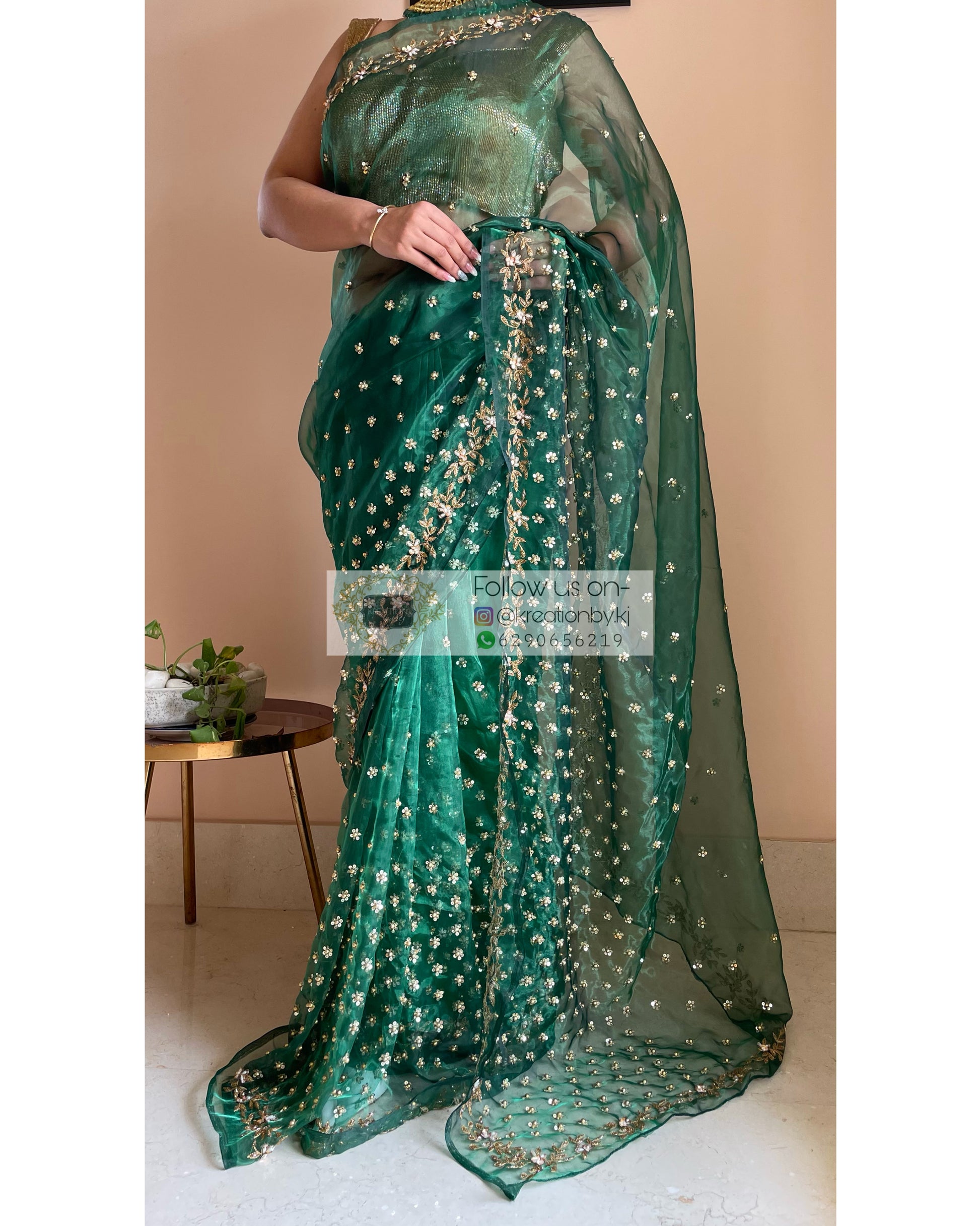 Forest Green Badan pe Sitaare Saree - kreationbykj