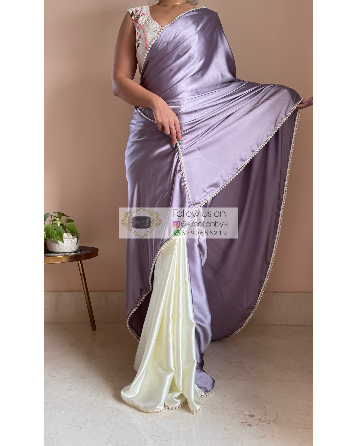 Lavender Lullaby Two in One Satin Saree - kreationbykj