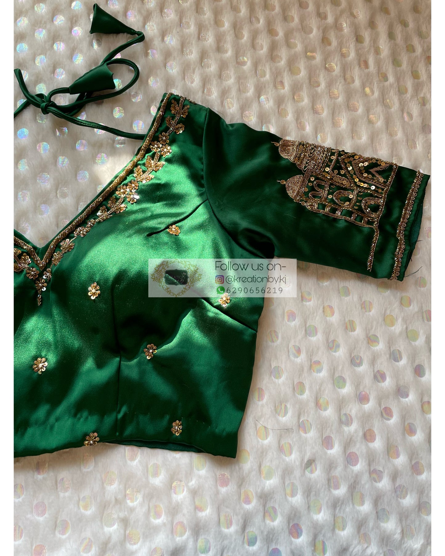 Forest Green Taj Mahal Blouse Piece - kreationbykj