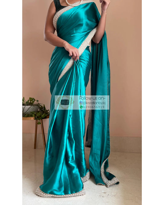 Sea Green Mother Of Pearl Saree - kreationbykj